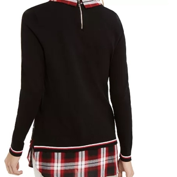 Tommy Hilfiger Black Twofer Sweater with Red and White Plaid - Picture 2 of 7
